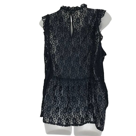 Harve Benard Black Lace With Ruffles Sleeveless Blouse Size M - Picture 4 of 5